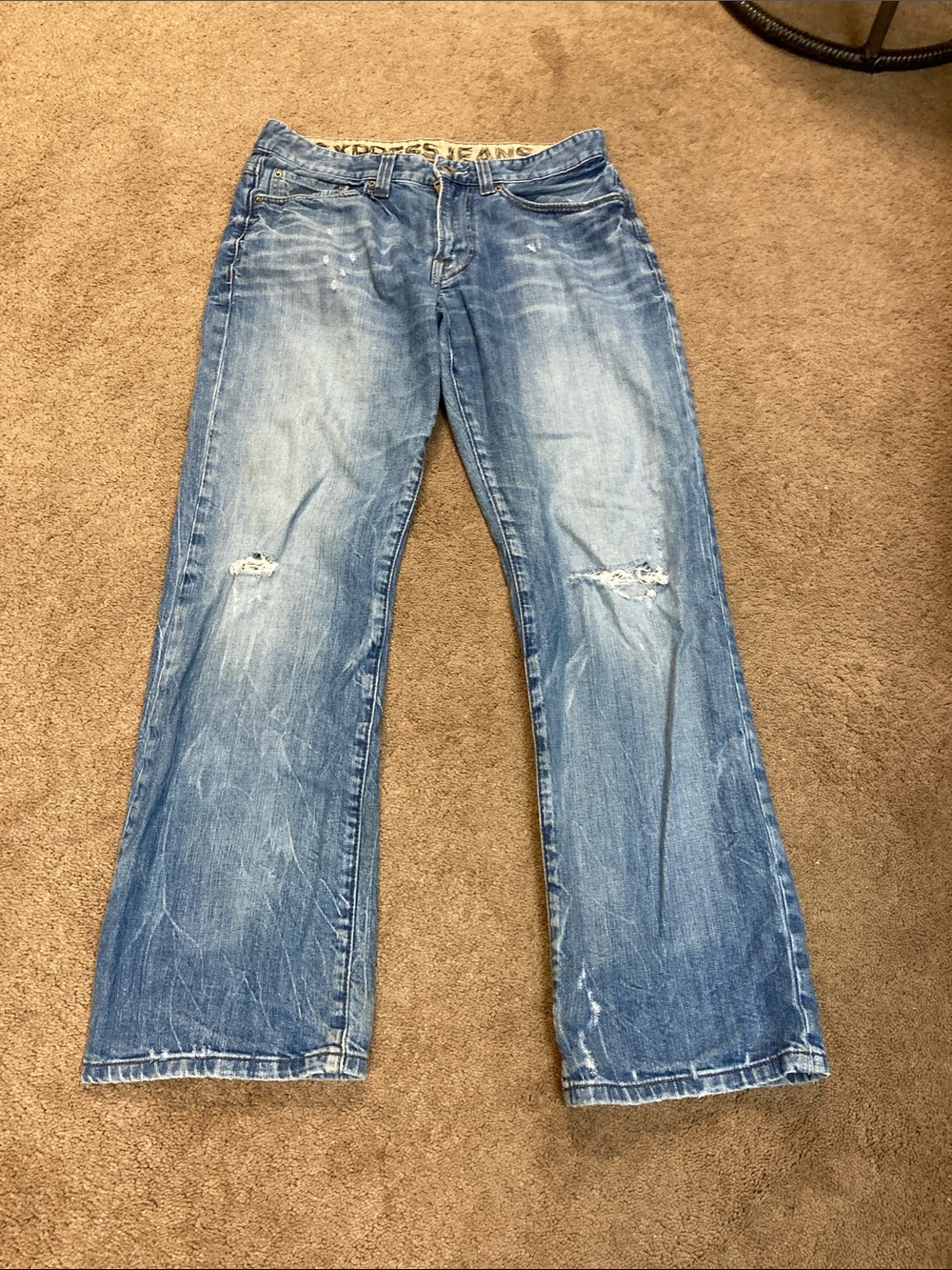 Men's Light Blue Bootcut Distressed Jeans